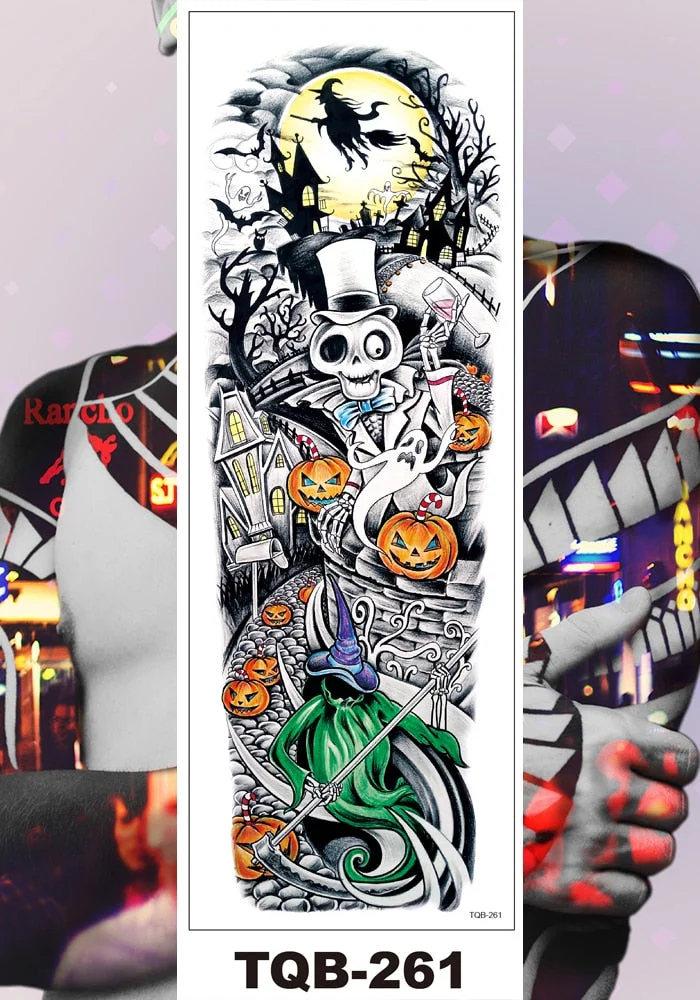 Full Flower Arm Temporary Tattoo Sticker Man Woman Body Leg Fake Tatoo Cute Girl Sexy Skull Rabbit Hotwife Decor Halloween DIY