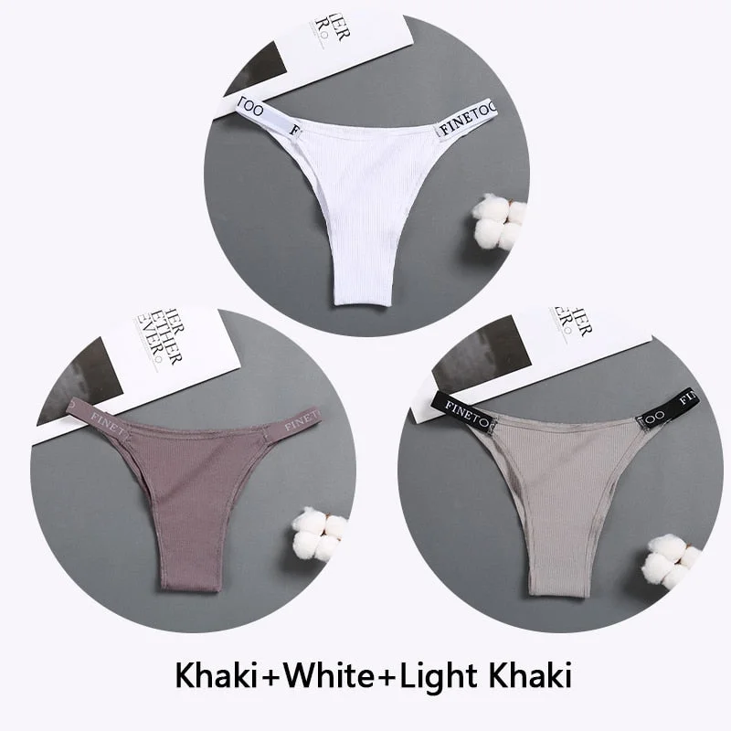 FINETOO 3Pcs/set Women Thongs Fashion Letter Cotton Panties M-XL Female Underpants Ladies Sexy Underwear Women Bikini Panty New