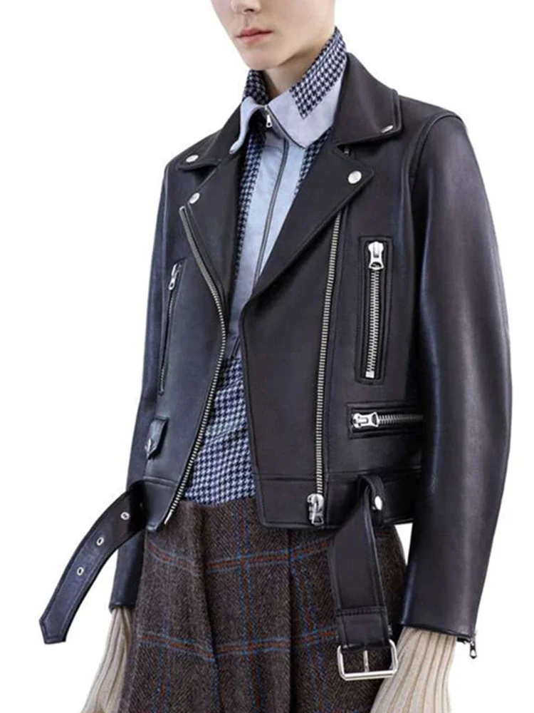 Black Faux Leather Jackets Zipper Basic Coat 