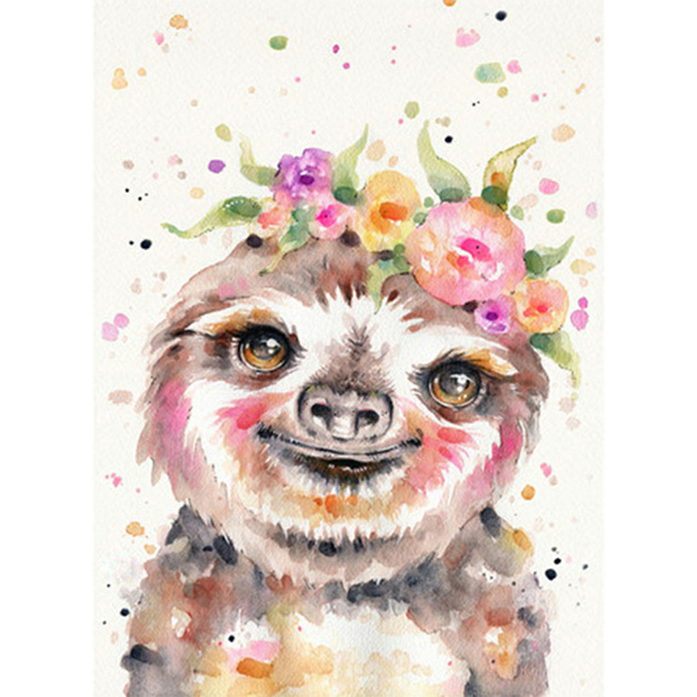 

30*40CM - Round Drill Diamond Painting - Color Flower Sloth, 501 Original