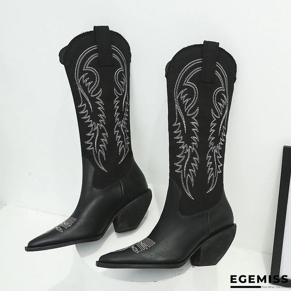 Autumn and Winter New Leather Boots European and American Wind Arrow Embroidered High-barrel Boots. | EGEMISS