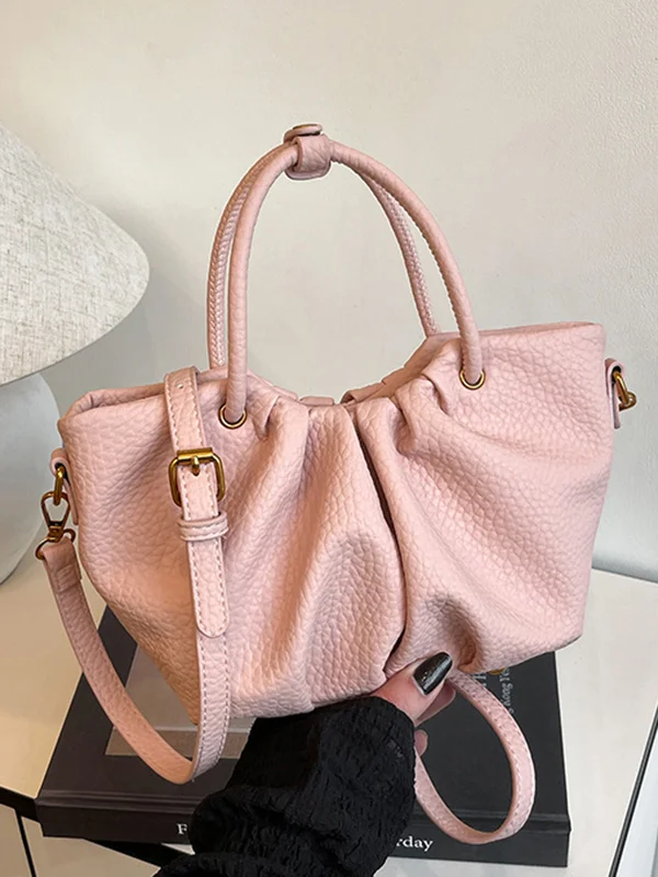 Zipper Solid Color Pleated Handbags Crossbody Bags