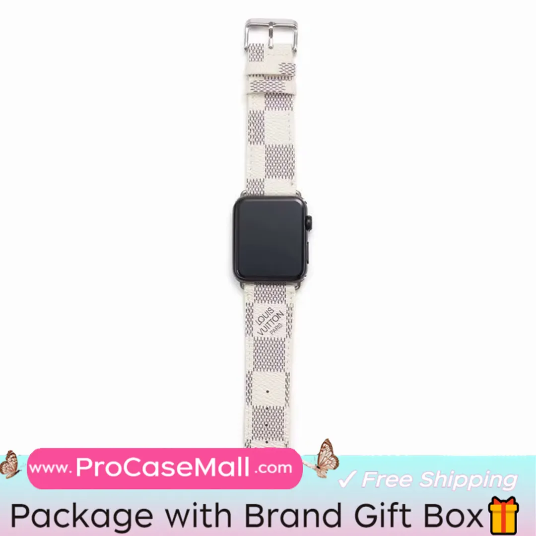 Classic LV Monogram Leather Checkerboard Canvas Apple Watch Strap