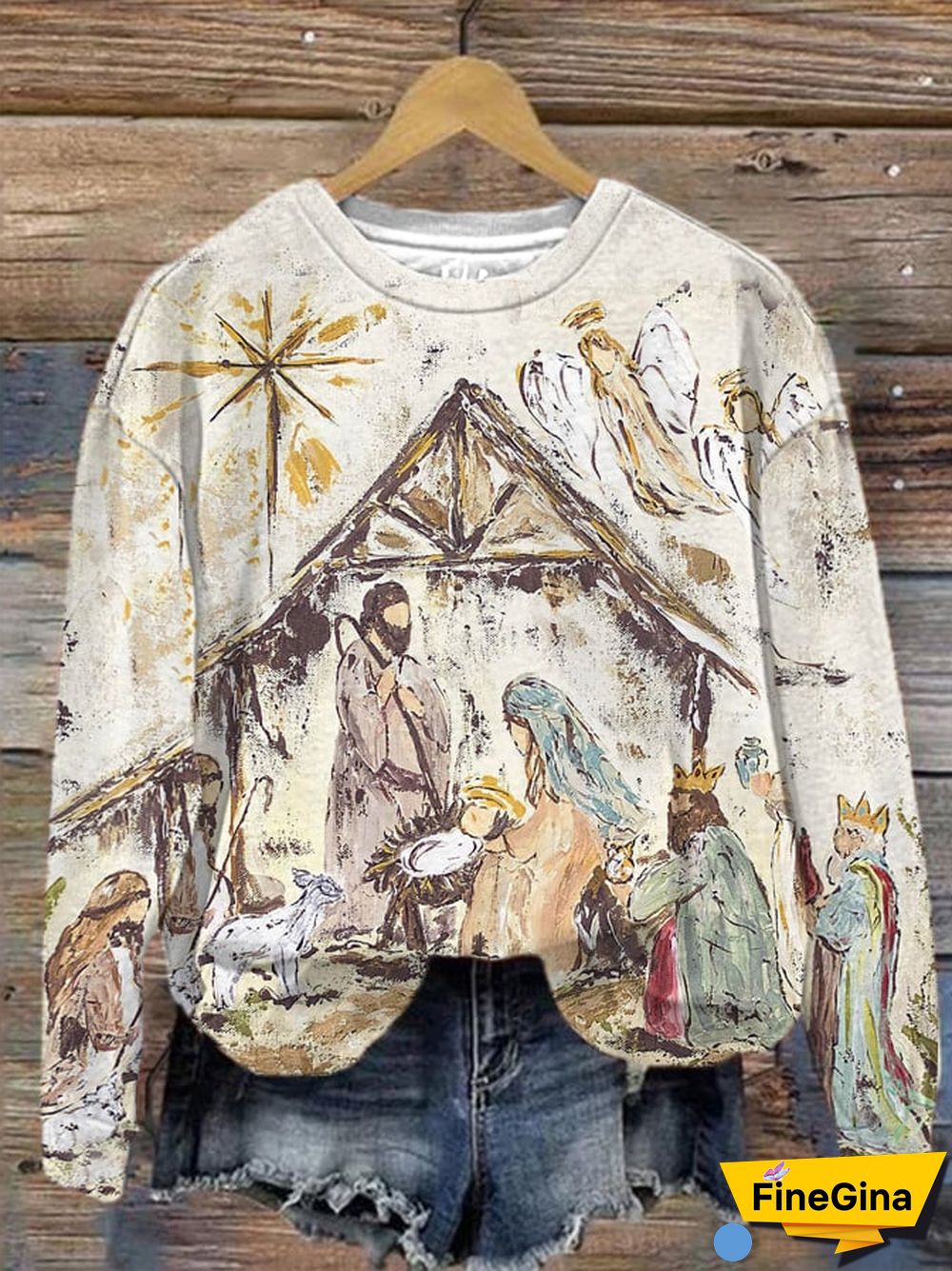 Women's Christmas Nativity Print Sweatshirt