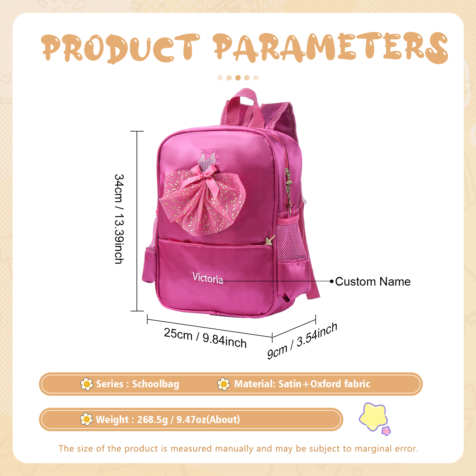 Personalised Princess Dress Style Schoolbag Custom Name Backpack Back To School Gift for Girls-Jessemade AU