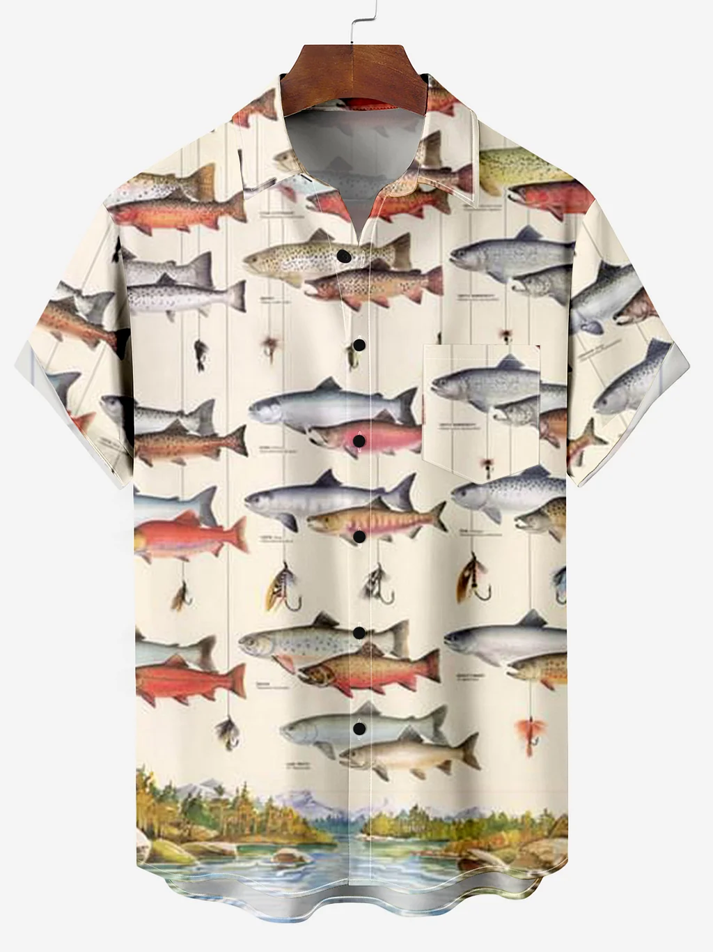Men's Fish Chest Pocket Print Shirt PLUSCLOTHESMAN