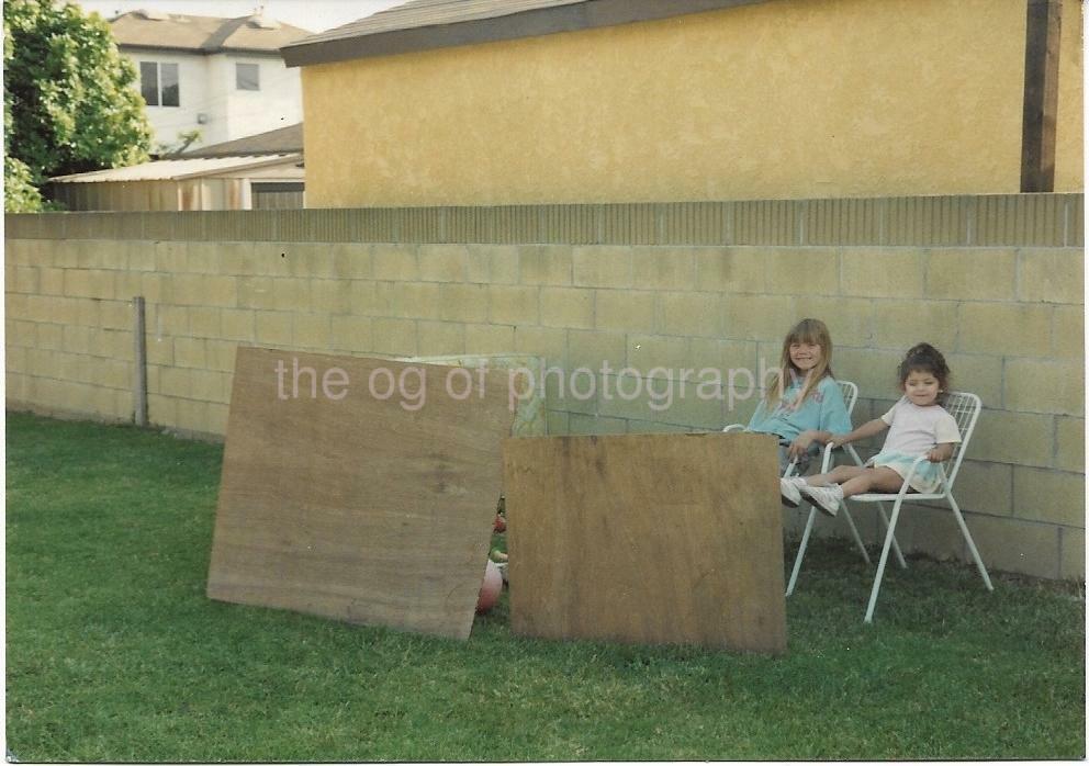 Little Girls In Their Makeshift Playhouse With No Roof FOUND Photo Poster painting bw 09 8 F