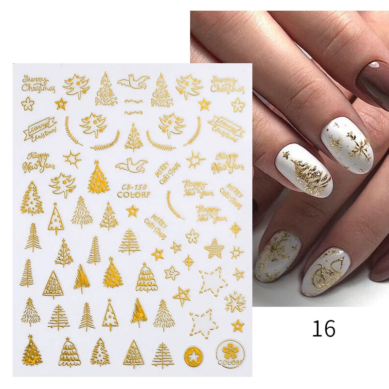 Winter Xmas 3D Nail Sticker Christmas Elk Santa Snowflake Rabbit Cartoon Slider Design Polish Nails Decals Nail Art DIY Decor-Nail Inspo