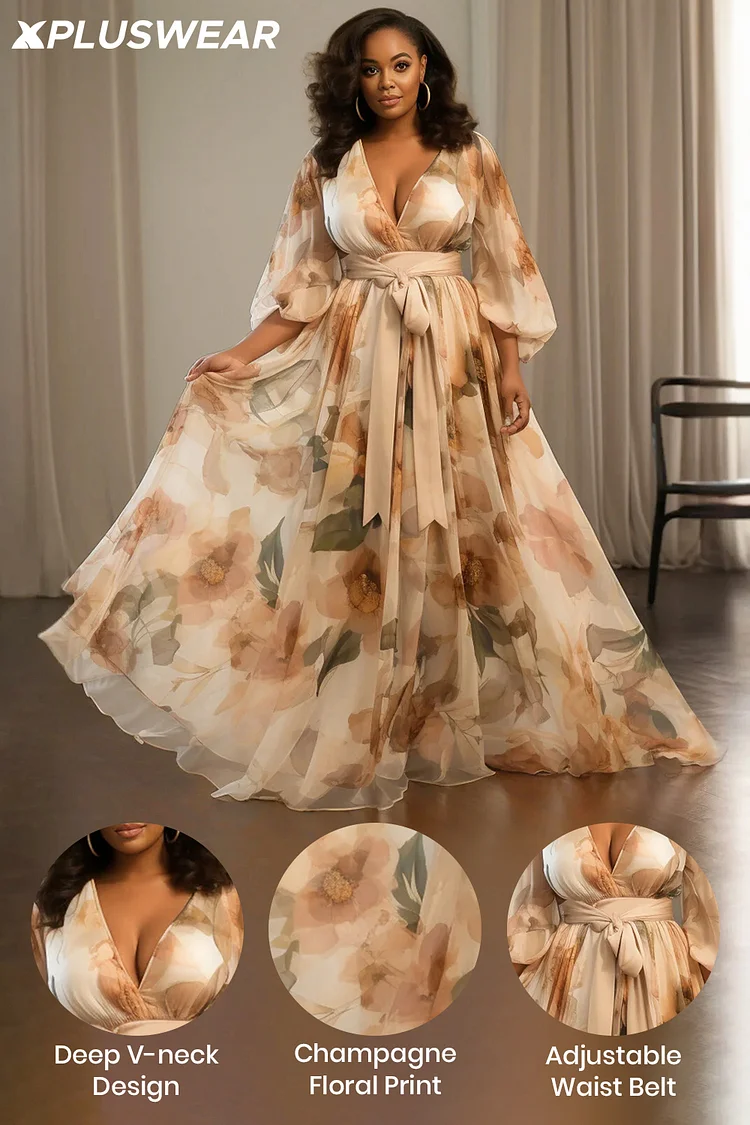 Chiffon Print Square collar Patchwork Plus size maxi Dresses Chiffon Print Square collar Patchwork Plus size maxi Dresses