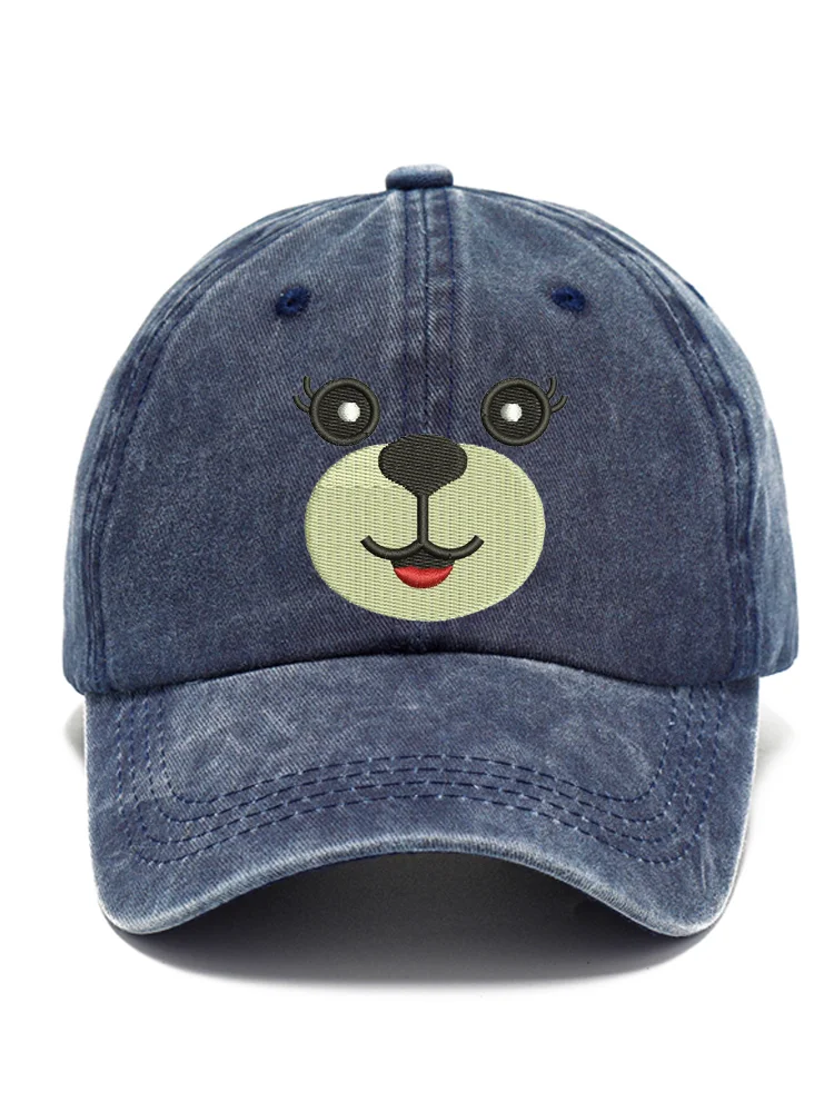 Cute Dog Embroidered Print Linen Blend Hat