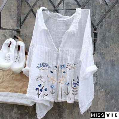 White Casual Long Sleeve Shirt Collar Shirts & Tops
