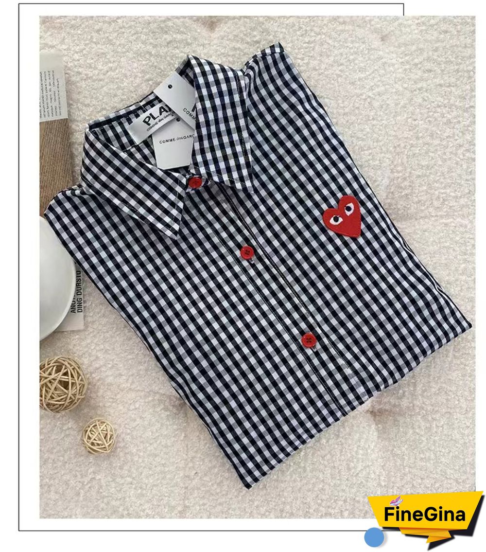 PLAY Spring SummerPureCotton ShortSleeveShirt Striped Embroidered Love Loose Women CasualShirt Women