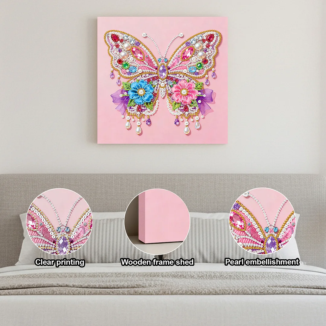 Flower Butterfly Art Diamond Painting Kit for Adults Home Decor 25x25cm With Frame