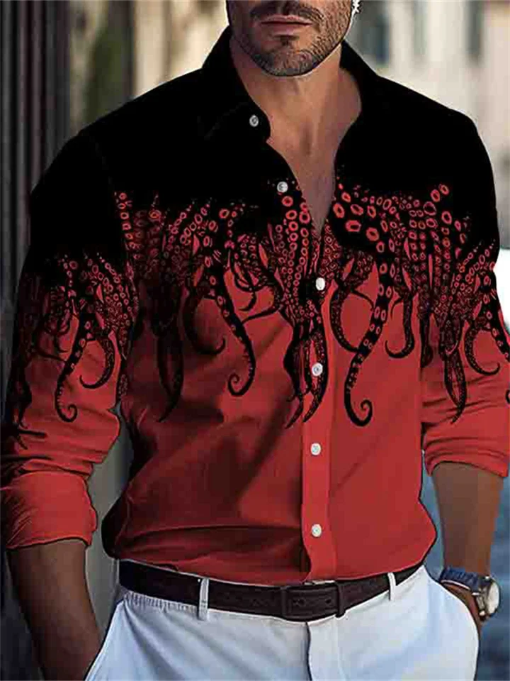 Men's Shirt Trend New Octopus Pattern Printing Men's Casual Cardigan Long-sleeved Shirt-JRSEE