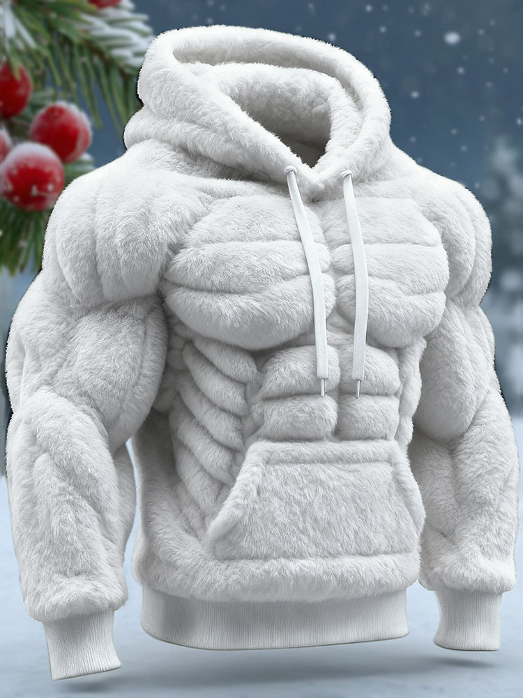 Men's Vintage Muscle Line Art Flannel Warm Hooded Sweatshirt artswardrobe