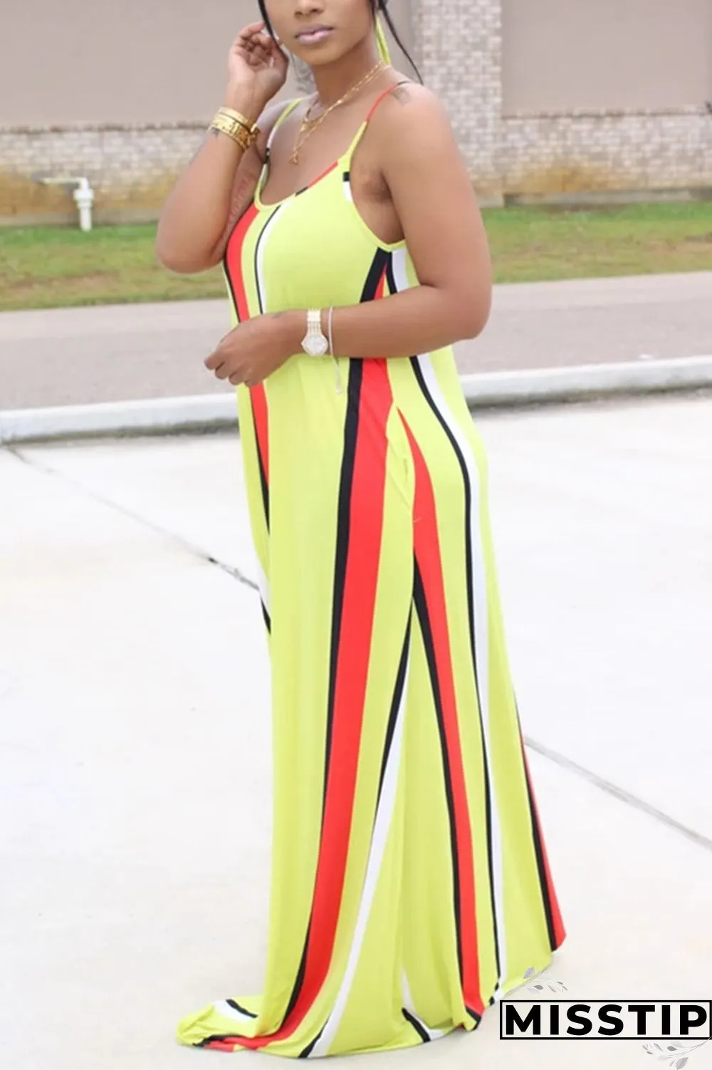 Colorful Fashion Casual Striped Sleeveless Loose Dress