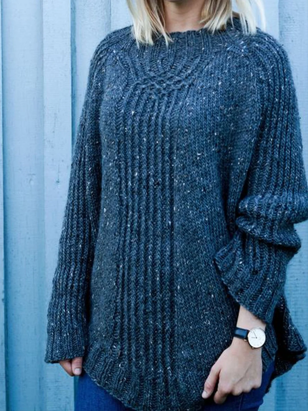 Deep Blue A-Line Long Sleeve Sweater | EGEMISS