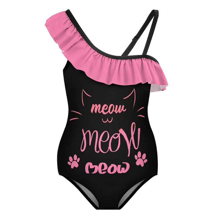 Floundered One-piece Swimsuit for Girls Pet-cat-meow-black-T-shirt-sweatshirt