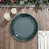 10 Pack | 10" Glossy Hunter Emerald Green Round Plastic Dinner Plates With Gold Rim, Disposable Party Plates