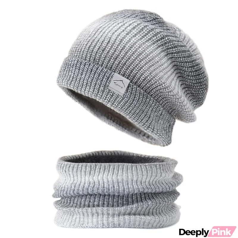 Winter Knitted Gradient Thermal Hats Scarf Set
