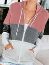 Womens Color Block Hoodie Zipper Lace Hooded Sweatshirt