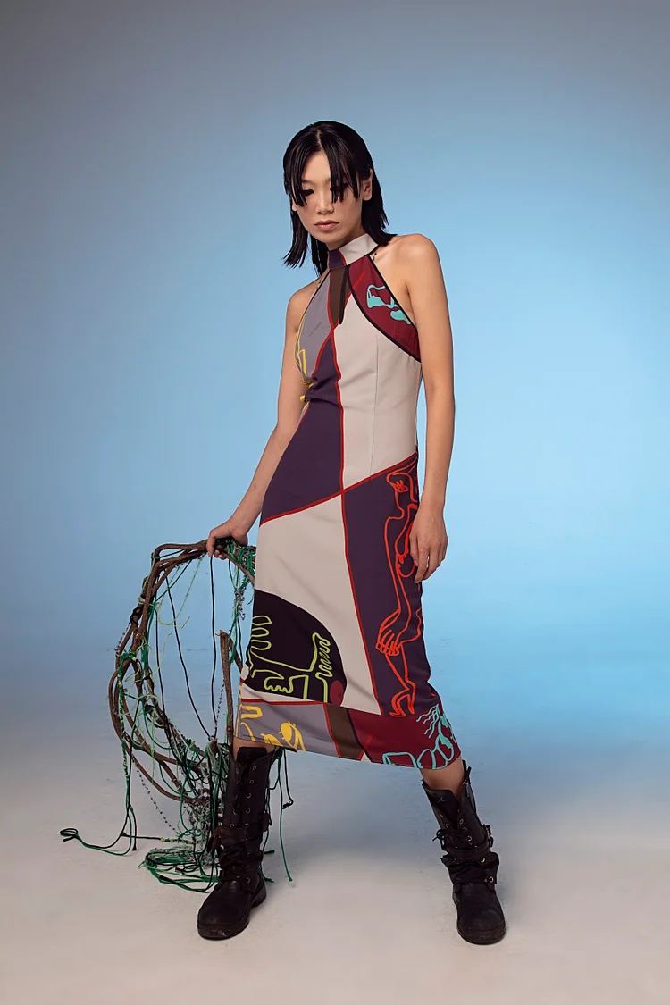 REYNARD Halter Dress With Back Cut Outs  - 18 Recycled Water Bottles - Grey