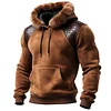 Men's Outdoor Retro Style Leather Stitching Suede Fur Collar Hooded Sweatshirt With Detachable Fur Collar by Inlyline
