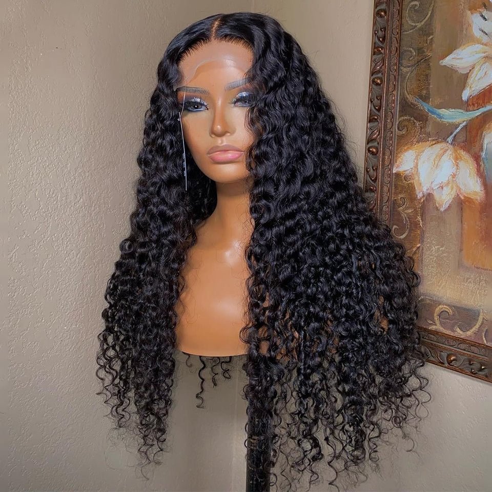 Natural Black Deep Curly Virgin Hair Lace Frontal Wig