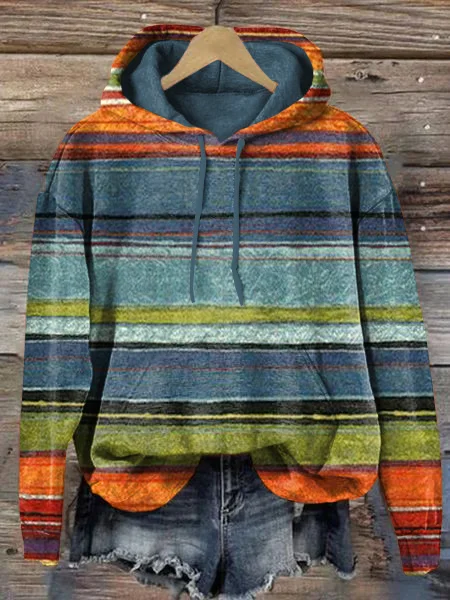 Retro Striped Art Print Hooded Sweatshirt