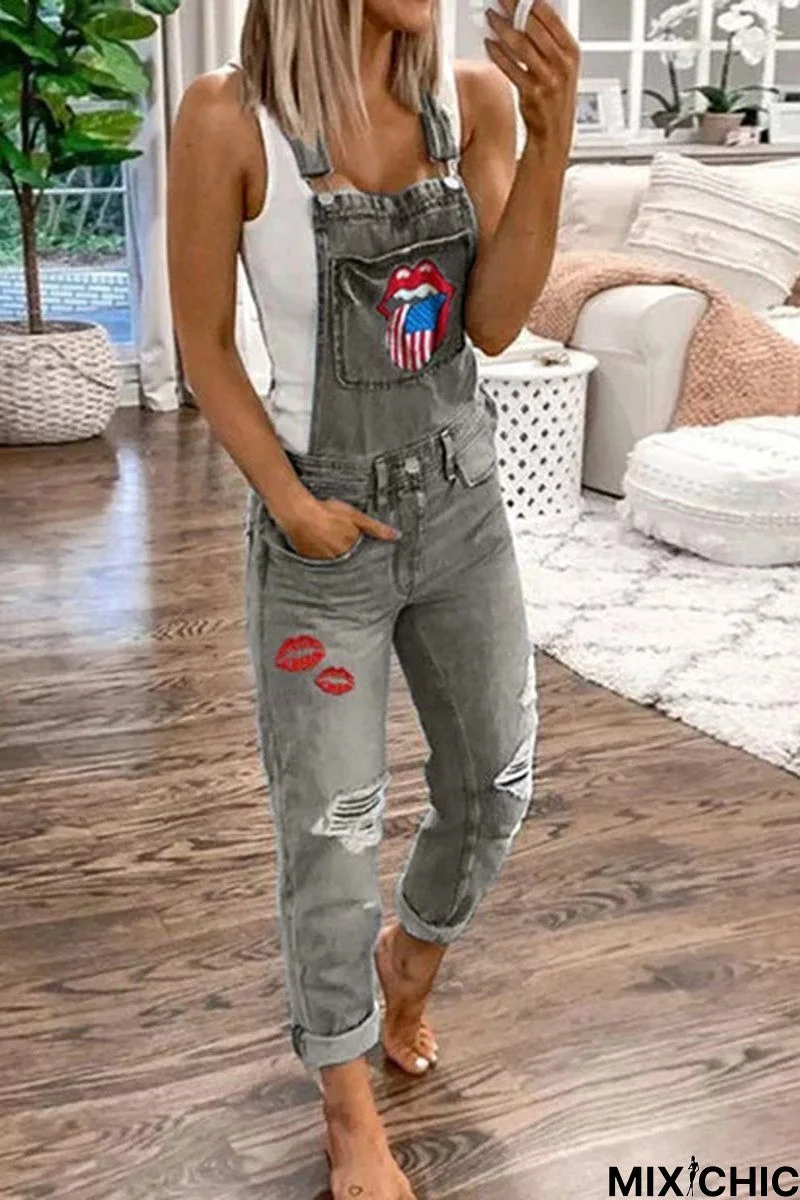 Lip Denim Distressed Plus Size Overall