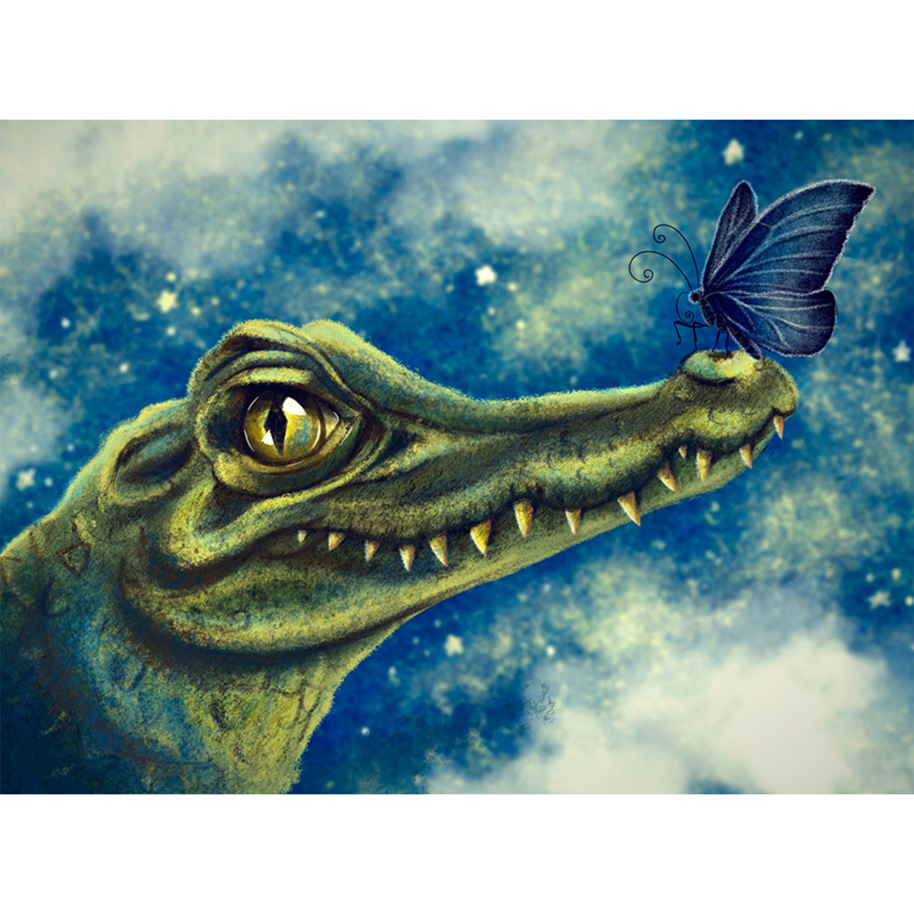 

40*30CM - Round Drill Diamond Painting - Alligator Butterfly, 501 Original