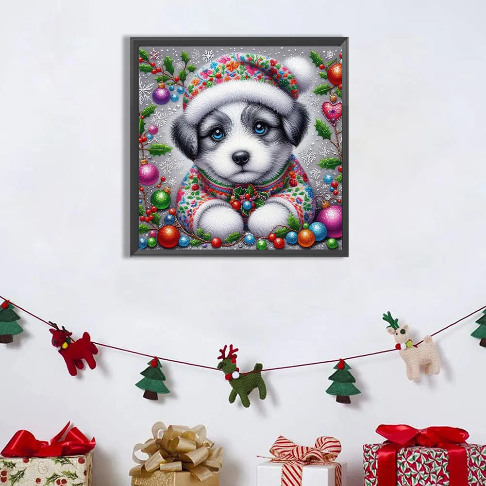 Diamond Painting - Full Round Drill - Christmas Dog(Canvas|40*40cm)