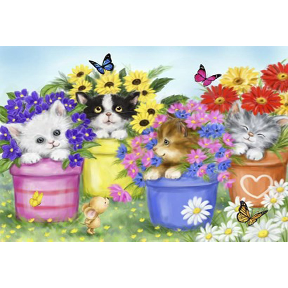 

Flower Tray Cat - Round Drill Diamond Painting - 40*30CM, 501 Original