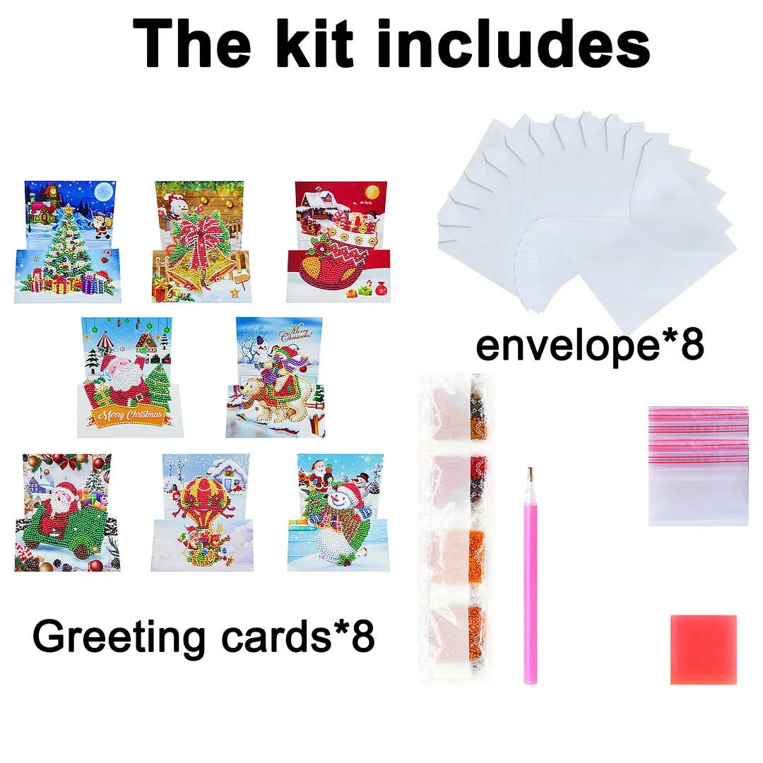 8PCS 3D Christmas DIY Diamond Painting Greeting Card Kits with Envelopes Diamond Art Greeting Cards Diamond Art Cards Kits for Adults DIY Crafts Family Friend Gifts