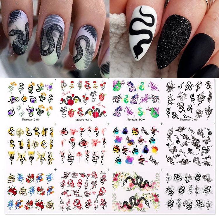 Harunouta 12pcs Black Snake Nail Stickers Wave Line Transfer Sliders Decoration Abstract Image Nail Art Designs Water Decals
