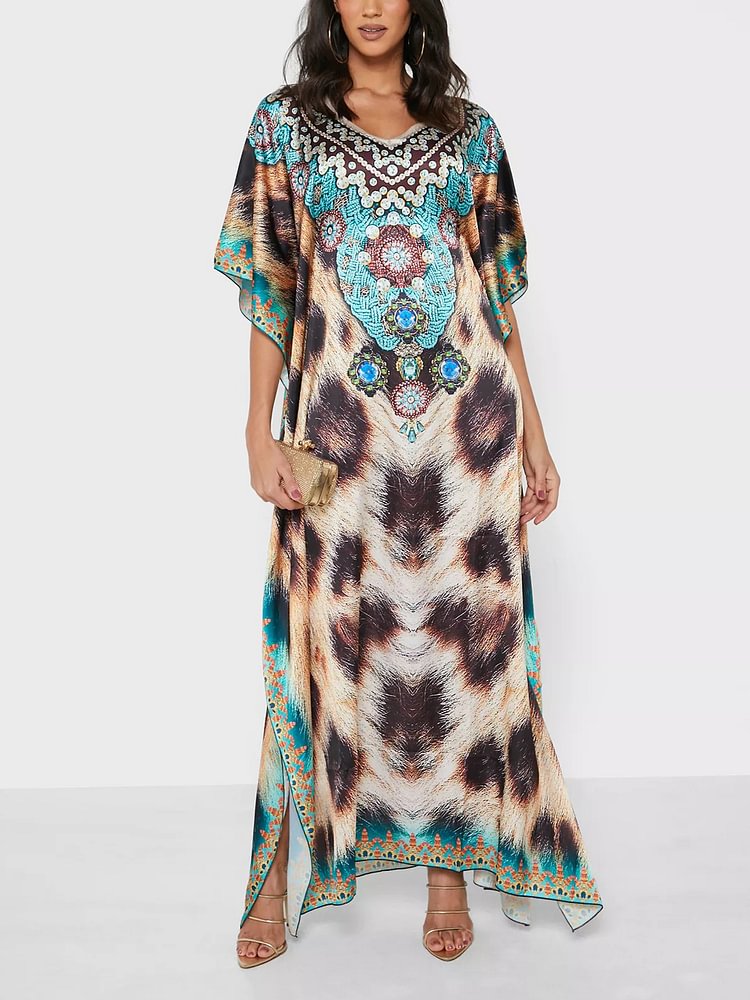 Fashion leopard printed faux silk dress