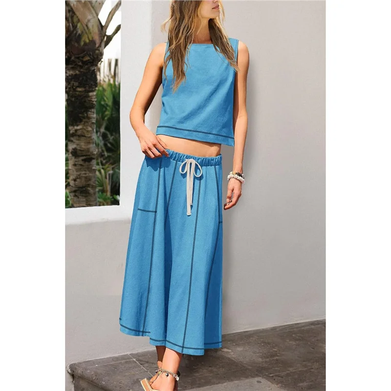 Athvotar Athvotar Hot 2025 New Summer Vacation Sleeveless Vest Half-Dress Cotton-Song Set Two-Piece Set