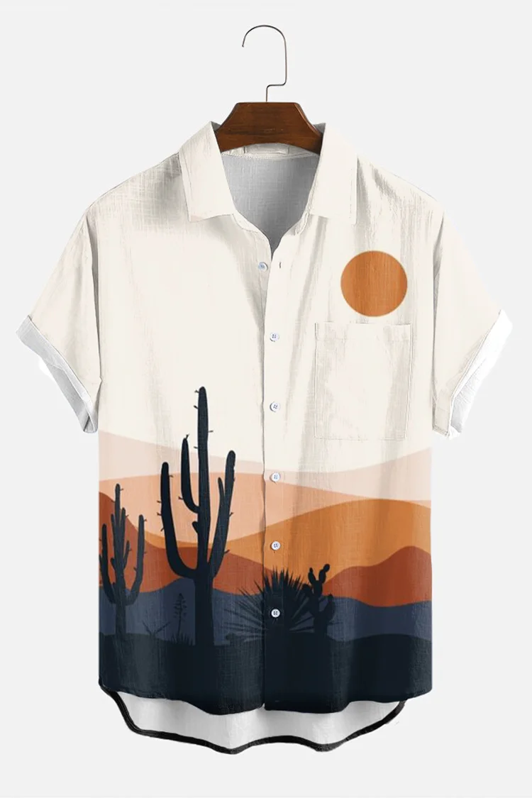 White Cactus Sunset Short Sleeve Shirt