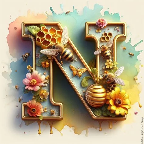 Diamond Painting - Full Round Drill - Bee Alphabet(Canvas|30*30cm)