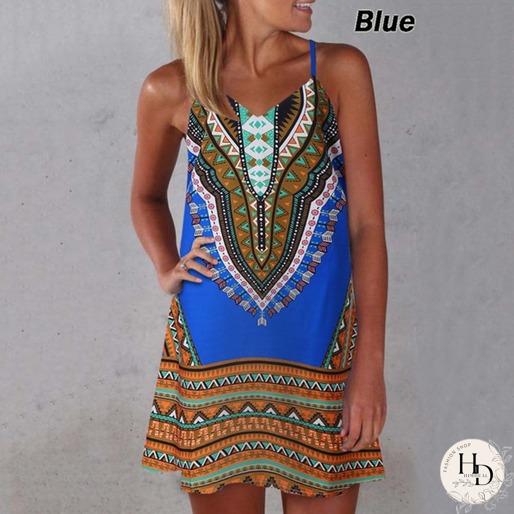 New Summer Fashion Womne's Spaghetti Strap Dress Sleeveless Sling Summer Dresses Floral Printed Above Knee Length Spaghetti Strap Dresses