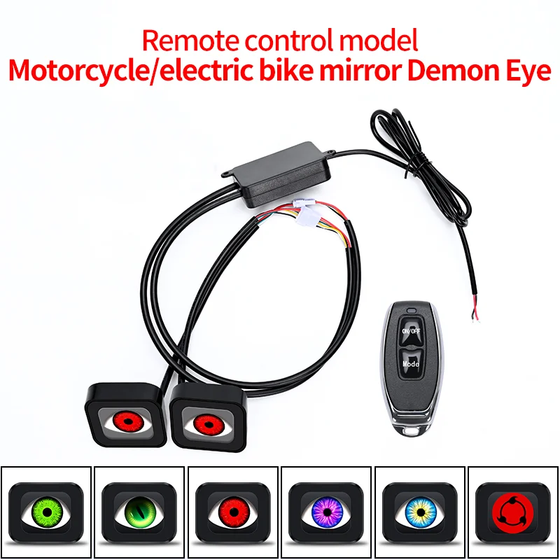 6 Modes Motorcycle Dynamic LED Devil Eyes Decorative Blink Lamp Rearview Mirror Modified Demon Eye Light for Bikes Scooters