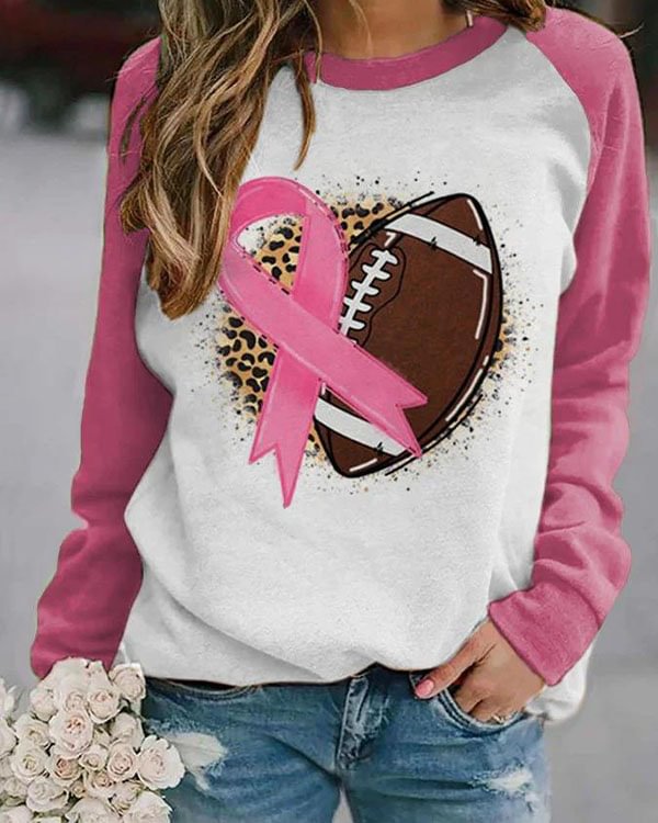 Women Cancer Pink Ribbon Football Casual Sweatshirt