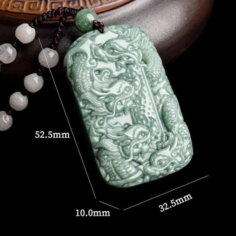 Natural Jade Nine Dragons Protection Strength Amulet Bead String Necklace Pendant