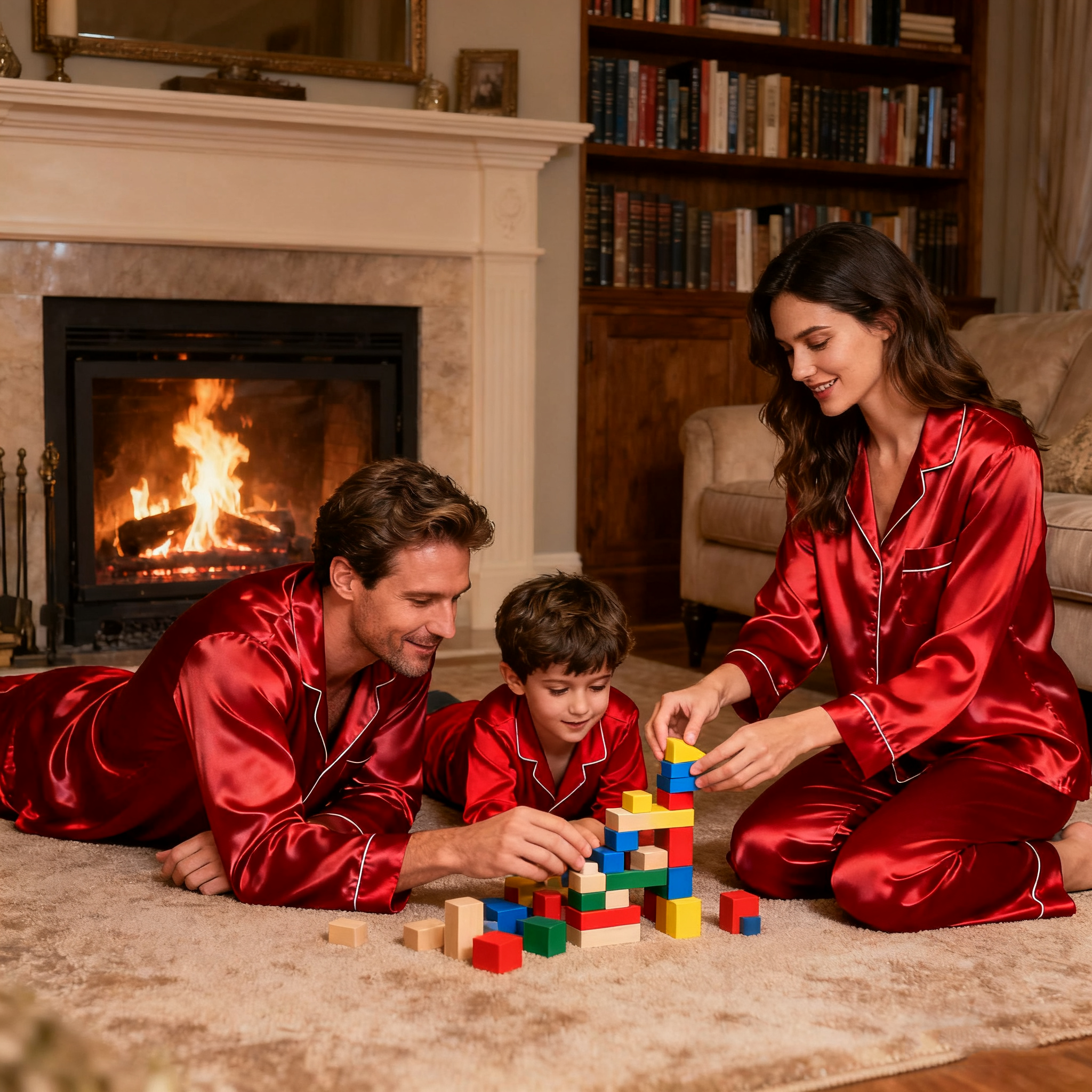Family Matching Red Silk Pajamas Set REAL SILK LIFE