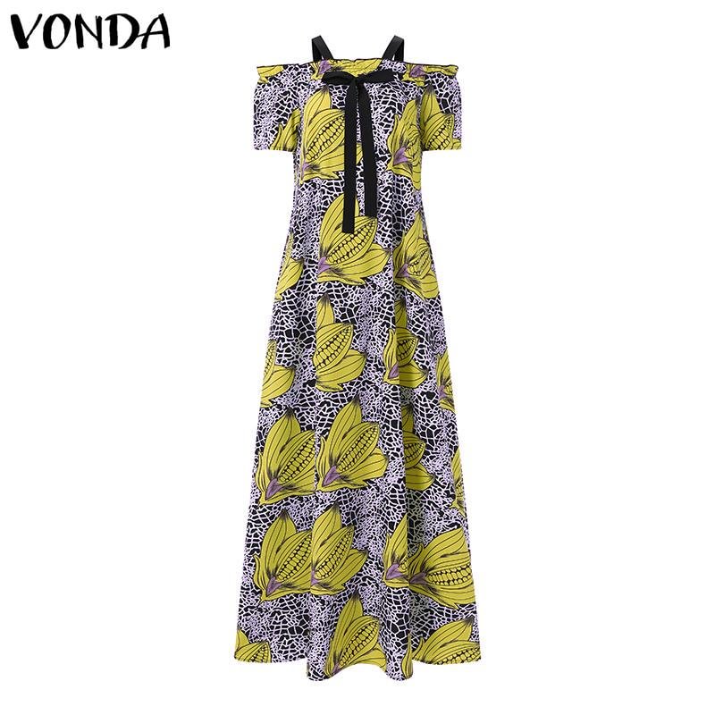 Summer Sundress Women Dress VONDA 2022 Vintage Floral Printed Party Long Maxi Dress Holiday Short Sleeve Vestido Robes Longue