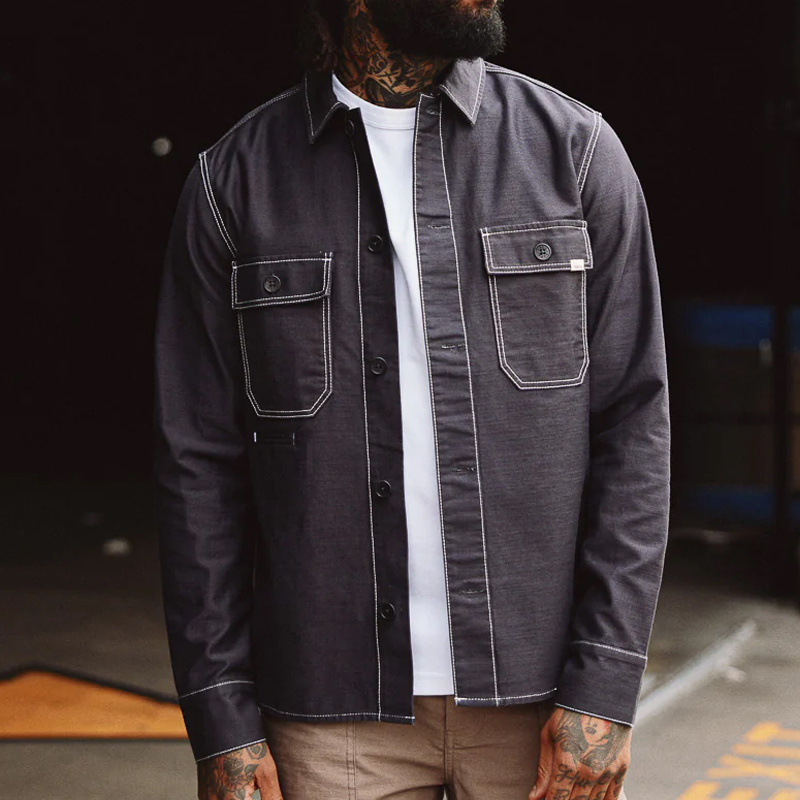 Men's Vintage Indigo Lapel Single Breasted Shirt