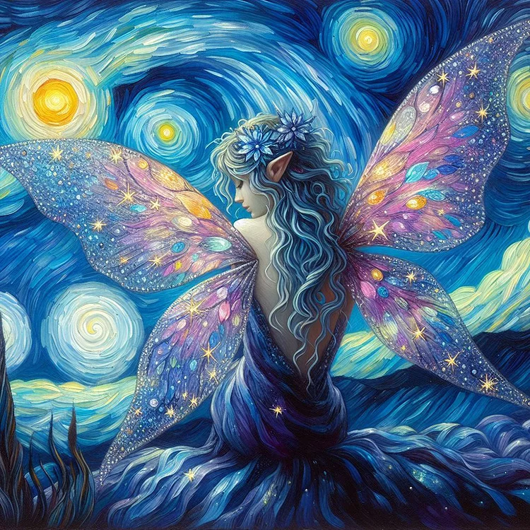 Butterfly Girl And Starry Sky 40*40CM (Canvas) Full Round Drill Diamond Painting gbfke