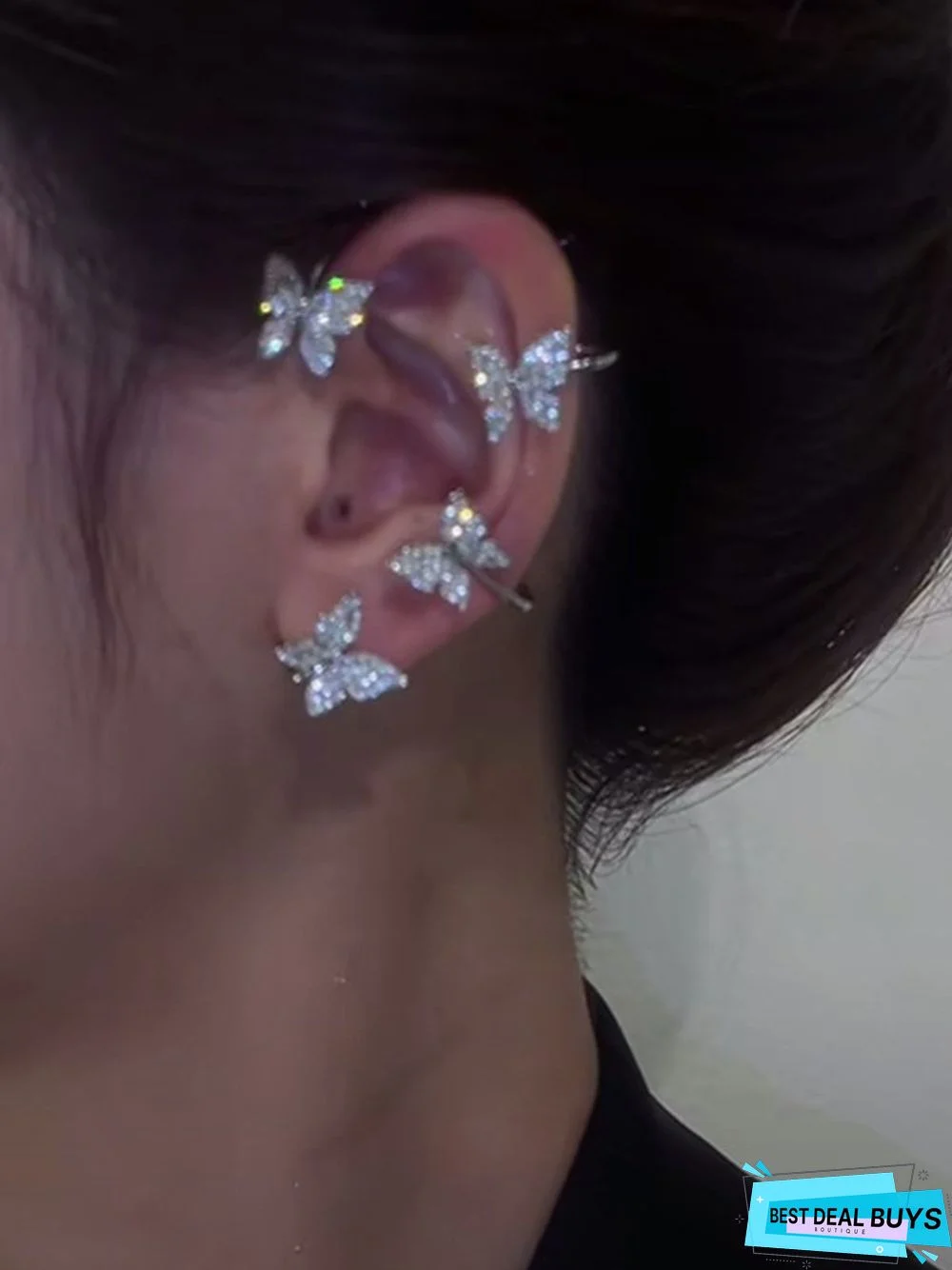Alloy Rhinestone Butterfly Cuff Earrings