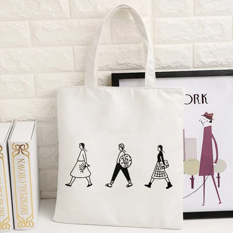Ladies Handbags Canvas Tote Bag Cotton Cloth Shoulder Shopper Bags for Women 2021 Reusable Shopping Bags Grocery Messenger Bags