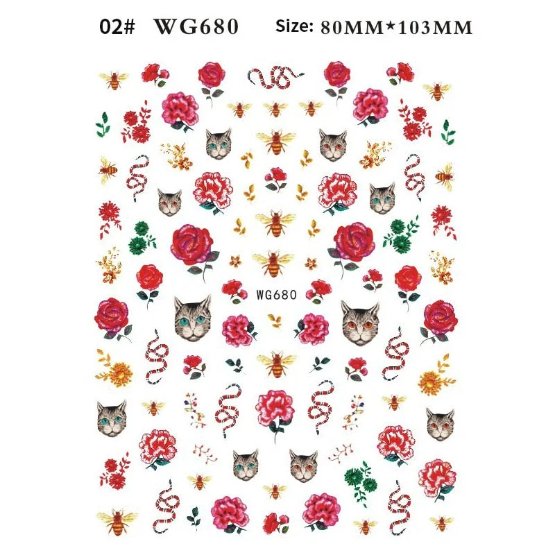 Black White Milk Cow 3D Nail Stickers Butterfly Leopard Adhesive Nail Transfer Decals Sliders Wraps DIY Nail Art Decorations